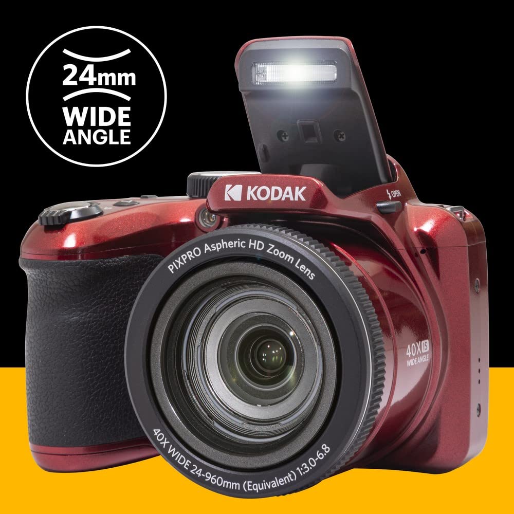 KODAK PIXPRO Astro Zoom AZ405 Dijital Fotoğraf Makinesi -20MP, 40x Optik Zoom, 3 inç LCD Ekran, 1080P Full HD Video (Kırmızı)