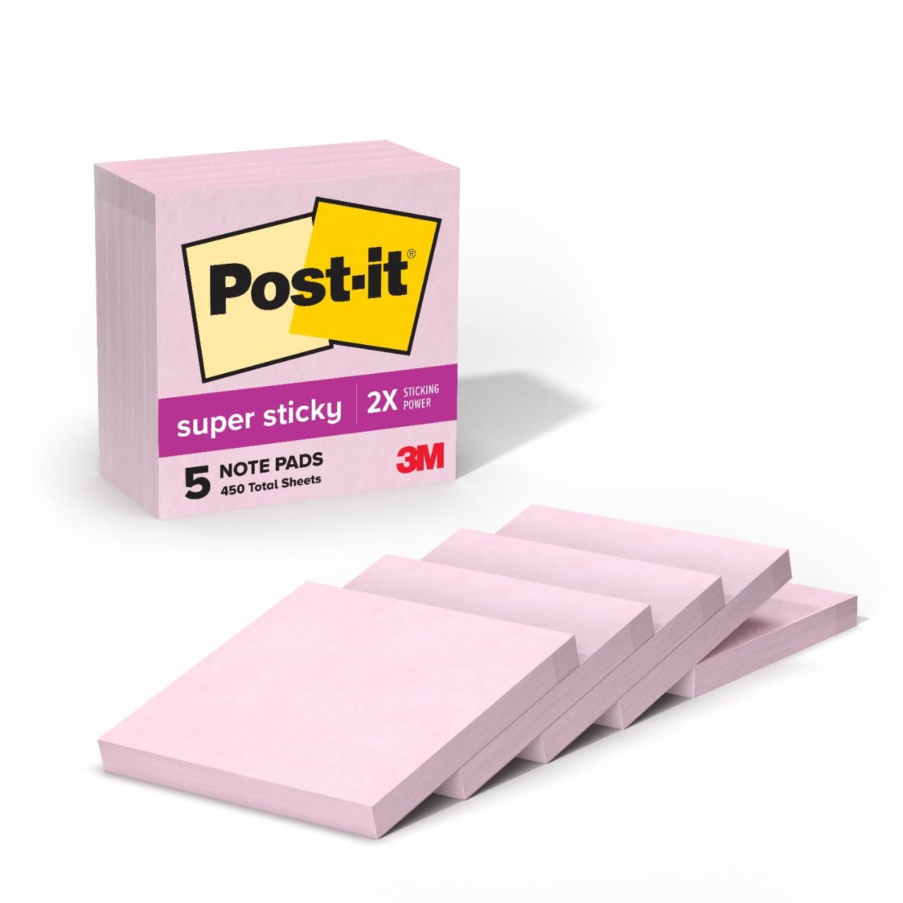 Post-it Süper Yapışkan Notlar, 5 Yapışkan Not Kağıdı, 7,6 x 7,6 cm, Okul Malzemeleri, Ofis Ürünleri, Dikey Yüzeyler, Monitörler, Duvarlar ve Pencereler için Yapışkan Notlar, Pink Salt