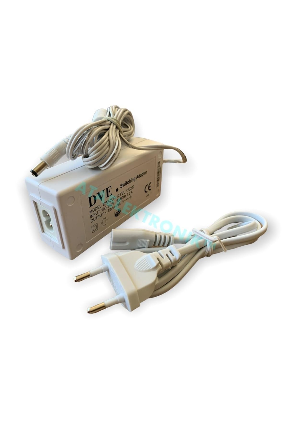 Beyaz - Dve 12v 5a 60w 12 Volt 5 Amper Şerit Dvr Kayıt Cihaz Adaptör Besleme 2 Metre Kablolu