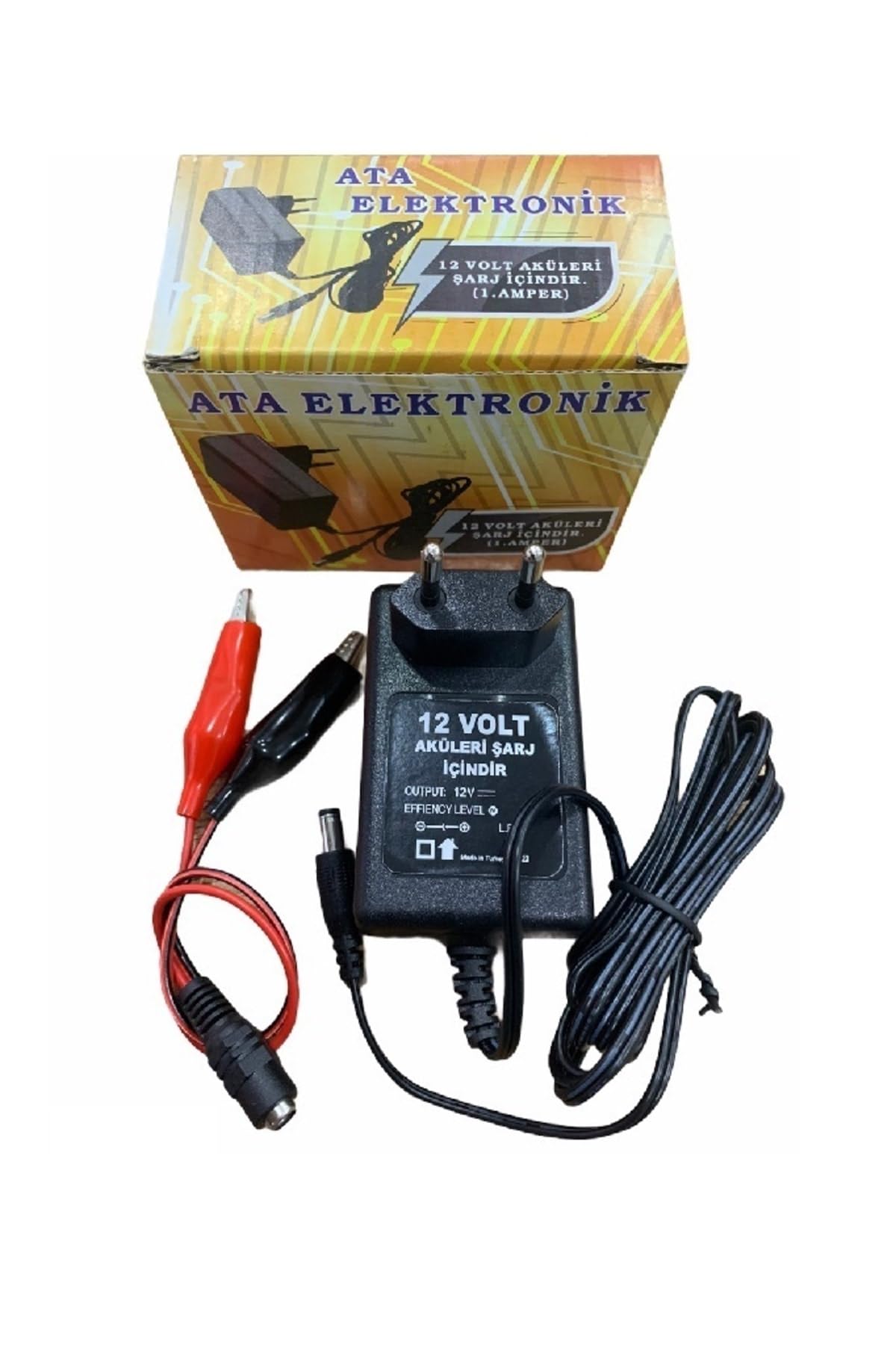 ATA ELEKTRONİK 12 Volt Kuru Tip Akü Şarj Adaptörü 12 Volt Aküler Içindir 1 Amper Extra Maşali Kablo