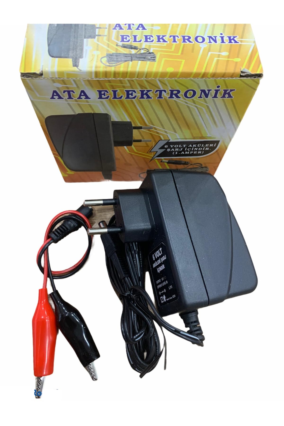 ATA ELEKTRONİK 6 Volt Kuru Tip Akü Şarj Adaptörü 6 Volt Aküler Içindir Extra Maşali Kablo Kesici Özellik ( Akü Şarj Olduğunda Voltaji Kesme Özelliği ) Akülü Araba Araç Oto Şarj Cihazi Adaptörü