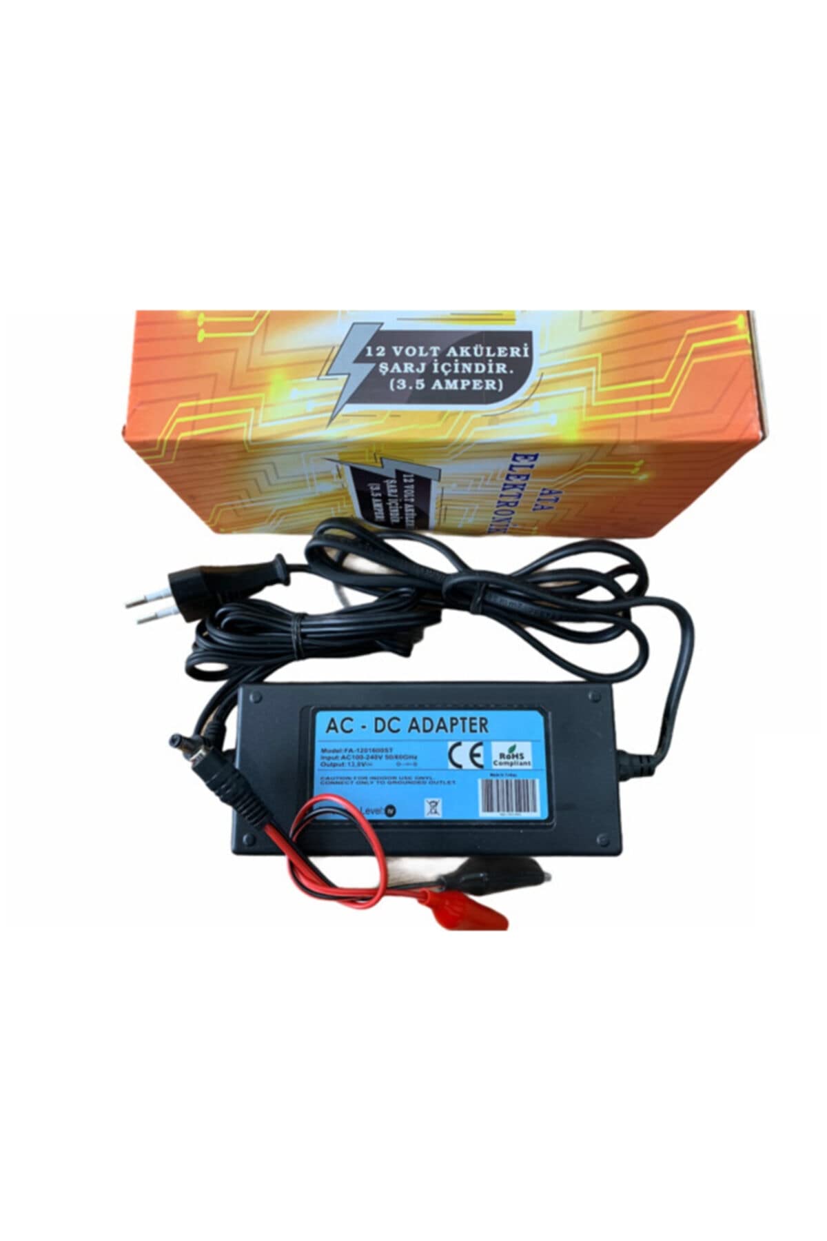 ATA ELEKTRONİK 12 Volt Kuru Tip Akü Şarj Cihazı Adaptörü Şarz Aleti Extra Timsah Maşalı 12V Şarj Kesici 3.5 Amper