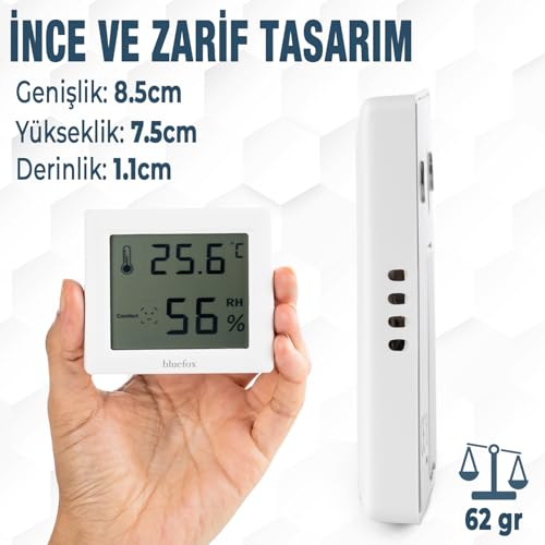 Bluefox Dijital Oda Termometresi ve Nem Ölçer – LCD Ekranlı, Kompakt Higrometre, İç Mekan Sıcaklık ve Nem Takibi, Mıknatıslı & Ayaklı & Duvar Tipi Kullanım – Mutfak, Bebek Odası, Ofis, Sera için Uygun