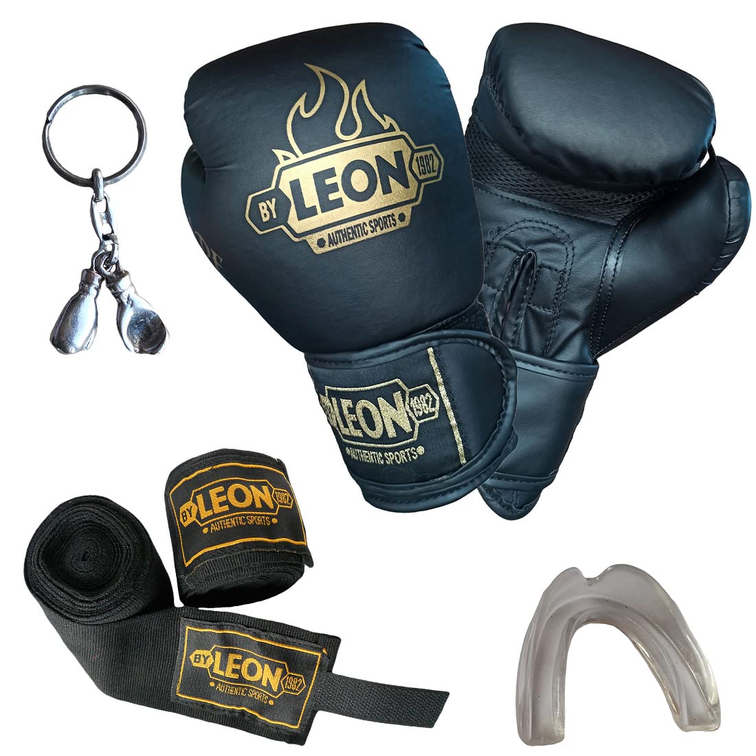 By Leon 1982 Blade Training Boks Eldiveni, Bandaj Dişlik Anahtarlık Seti Siyah (10 Oz)