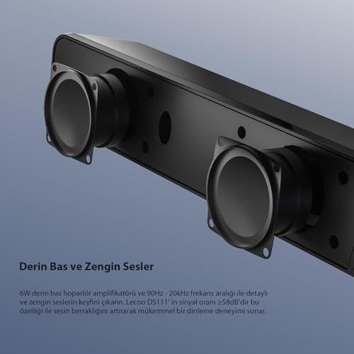 Lecoo DS111 6W Kablolu Hoparlör - USB+3.5mm Jack Bağlantısı, Masaüstü, PC, TV, Laptop Uyumlu, Tak Çalıştır Kolay Kurulum, 360° Surround Ses, Soundbar Taşınabilir Speaker Hoparlör Siyah