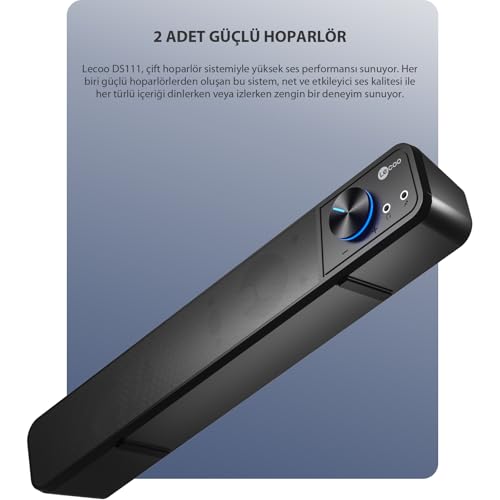 Lecoo DS111 6W Kablolu Hoparlör - USB+3.5mm Jack Bağlantısı, Masaüstü, PC, TV, Laptop Uyumlu, Tak Çalıştır Kolay Kurulum, 360° Surround Ses, Soundbar Taşınabilir Speaker Hoparlör Siyah