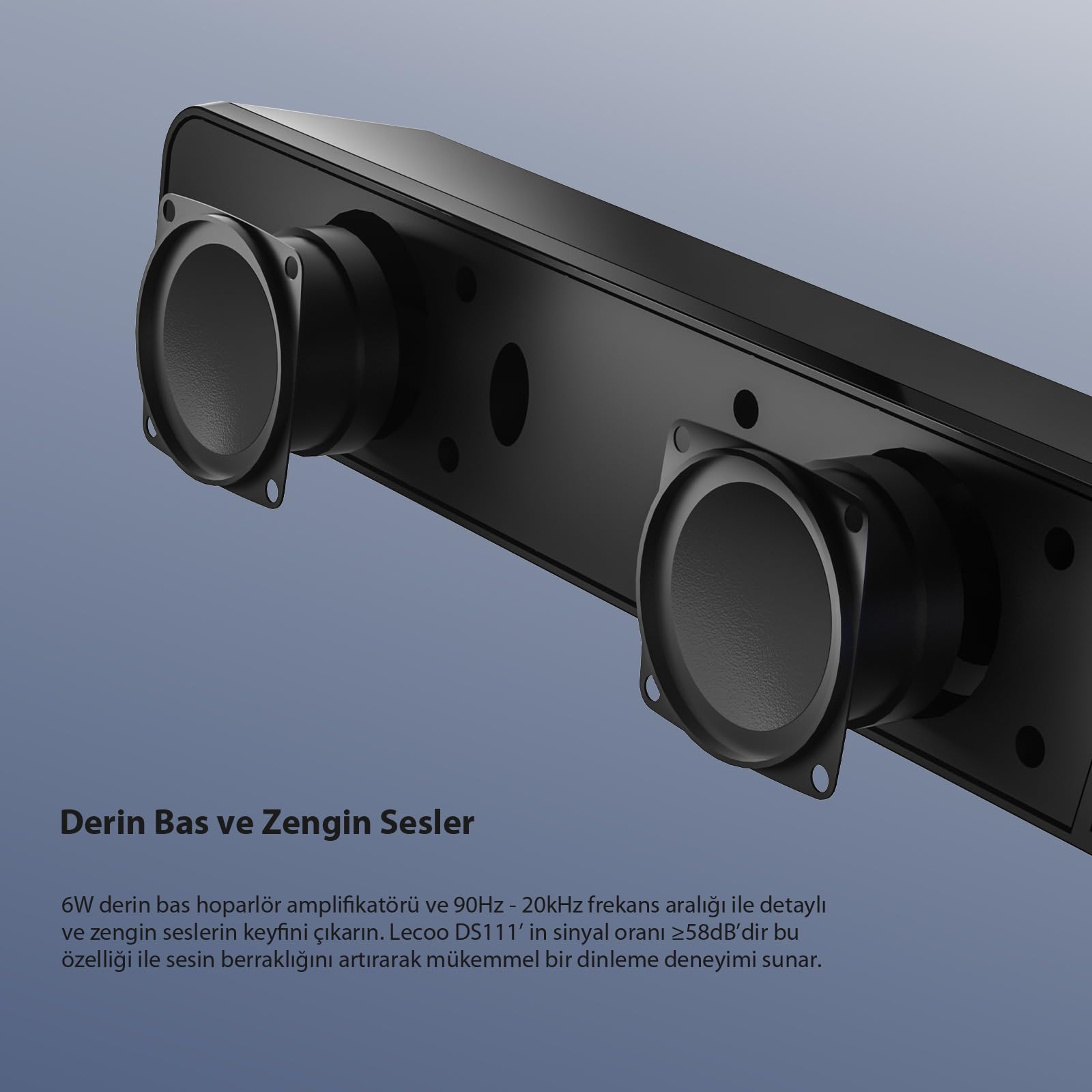 Lecoo DS111 6W Kablolu Hoparlör - USB+3.5mm Jack Bağlantısı, Masaüstü, PC, TV, Laptop Uyumlu, Tak Çalıştır Kolay Kurulum, 360° Surround Ses, Soundbar Taşınabilir Speaker Hoparlör Siyah