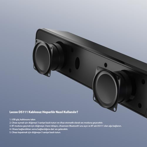 Lecoo DS111 6W Bluetooth + Kablolu Hoparlör - Bluetooth ve Kablolu Kullanım, Masaüstü, PC, TV, Laptop Uyumlu, 360° Surround Ses, 10m Kullanım Mesafesi, Soundbar Taşınabilir Speaker Hoparlör Siyah