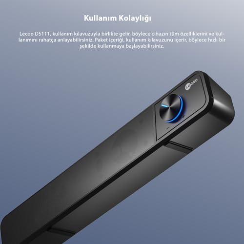 Lecoo DS111 6W Bluetooth + Kablolu Hoparlör - Bluetooth ve Kablolu Kullanım, Masaüstü, PC, TV, Laptop Uyumlu, 360° Surround Ses, 10m Kullanım Mesafesi, Soundbar Taşınabilir Speaker Hoparlör Siyah