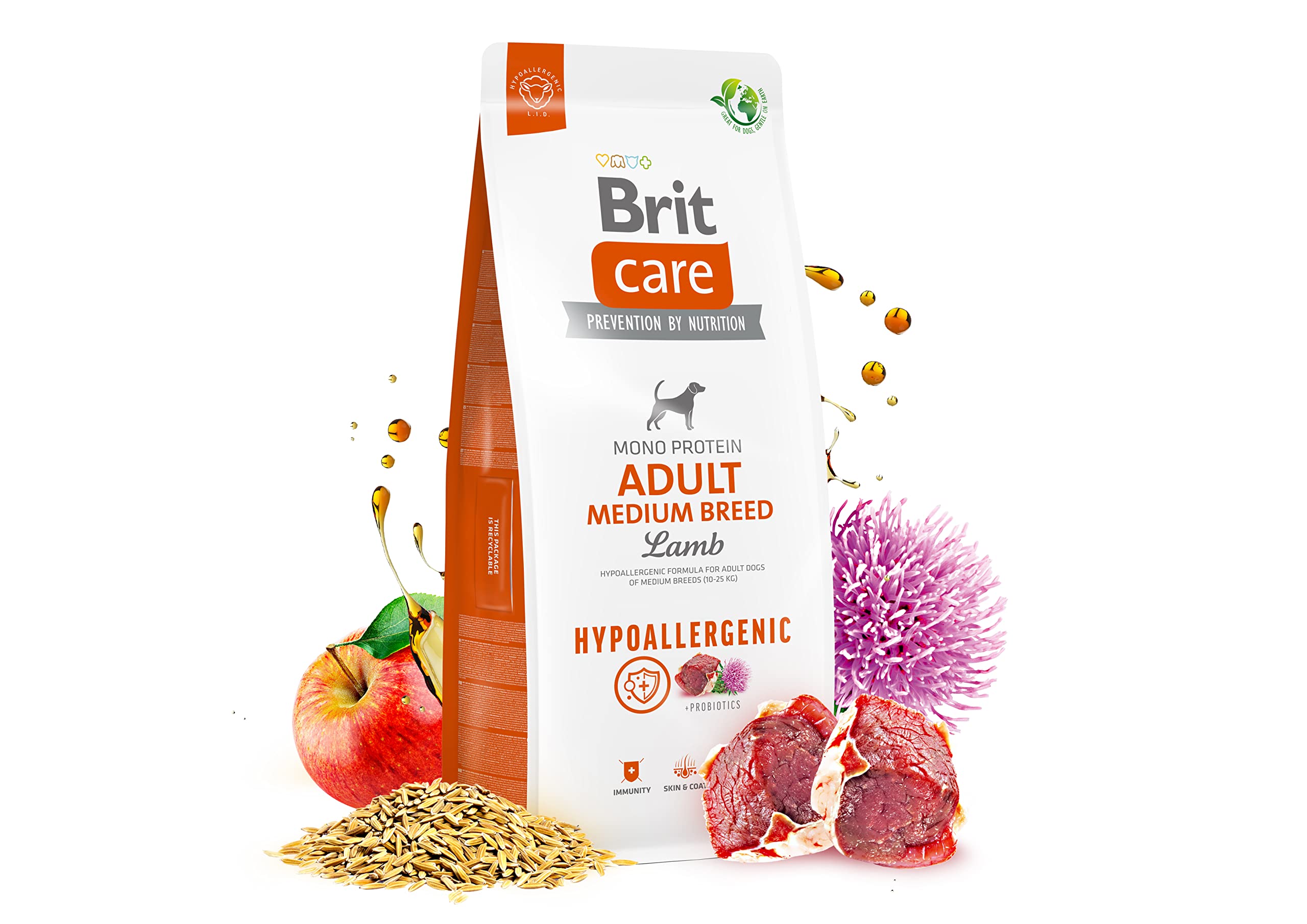 Brit Care Adult Medium Breed, Orta Irk - Yetişkin Köpekler İçin, Tek Proteinli, Hipoalerjenik, Kuzu Etli Kuru Mama, 12 kg