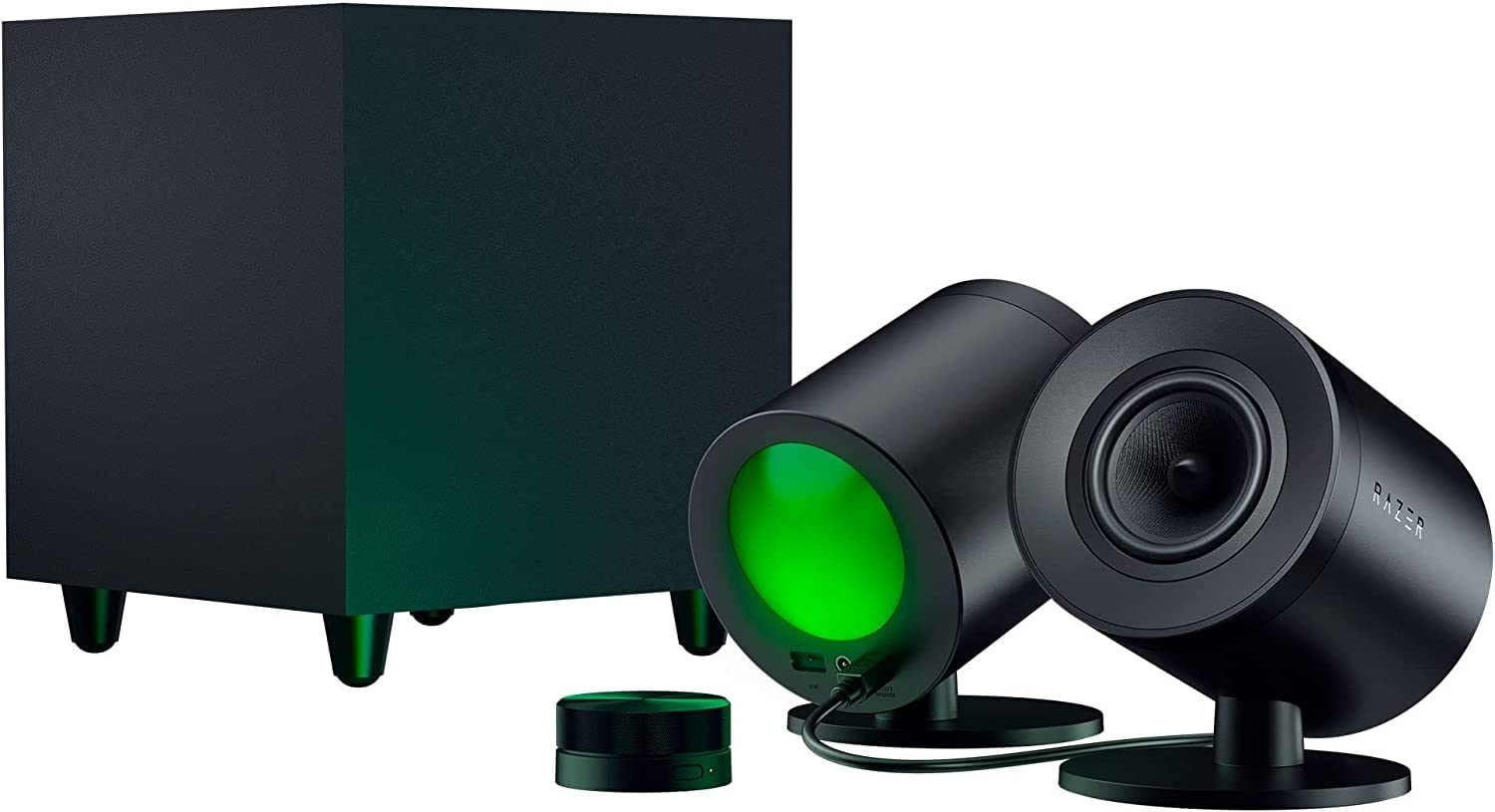 Razer Nommo V2 Pro - Kablosuz Subwoofer'lı Tam Aralıklı 2.1 PC Oyun Hoparlörleri (3 inç Tam Aralıklı Sürücüler, Alüminyum Faz Fişleri, Kablosuz Aşağıya Doğru Subwoofer, THX) Siyah