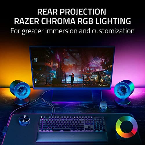 Razer Nommo V2 Pro - Kablosuz Subwoofer'lı Tam Aralıklı 2.1 PC Oyun Hoparlörleri (3 inç Tam Aralıklı Sürücüler, Alüminyum Faz Fişleri, Kablosuz Aşağıya Doğru Subwoofer, THX) Siyah