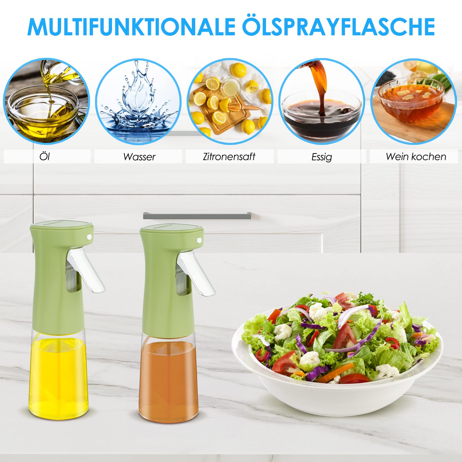 Esyhomi Yağ püskürtücü, şişe, çok fonksiyonlu yağ püskürtme şişesi, 240 ml, sirke ve yağ spreyi, barbekü pişirme püskürtme şişesi, mutfak, pişirme, pişirme, salata, mangal, kızartma, makarna için zeytinyağı