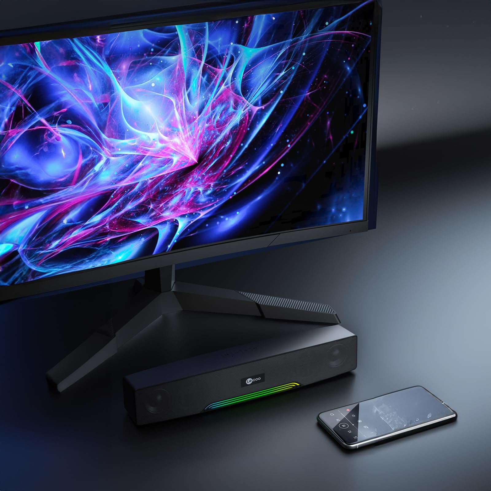 Lecoo DS109 10W Bluetooth Kablosuz RGB Aydınlatmalı Hoparlör - Masaüstü, PC, TV, Laptop Uyumlu, USB/SD Kart/AUX Girişi, 360° Surround Ses, Mikrofonlu Taşınabilir Soundbar Siyah