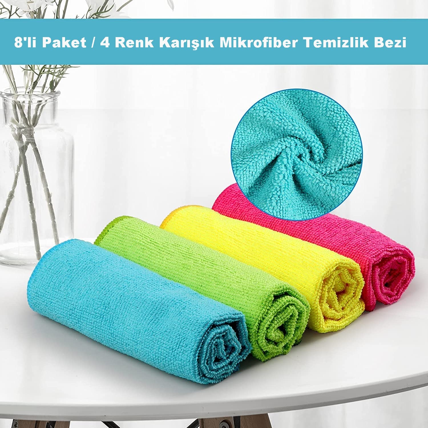 Mikrofiber Temizlik Bezi 8'li Çok Amaçlı İz Bırakmaz İlbays Temizlik Bez - Renkli Oto Kurulama Bezleri - Mutfak Bezi - Leke Bırakmaz Bulaşık Kurulama Bezi