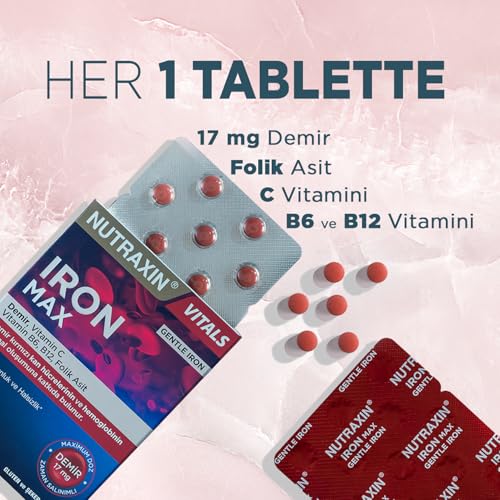 Nutraxin Iron Max 30 Tablet – Demir, C Vitamini, Folik Asit ve B12 Vitamini İçeren Takviye