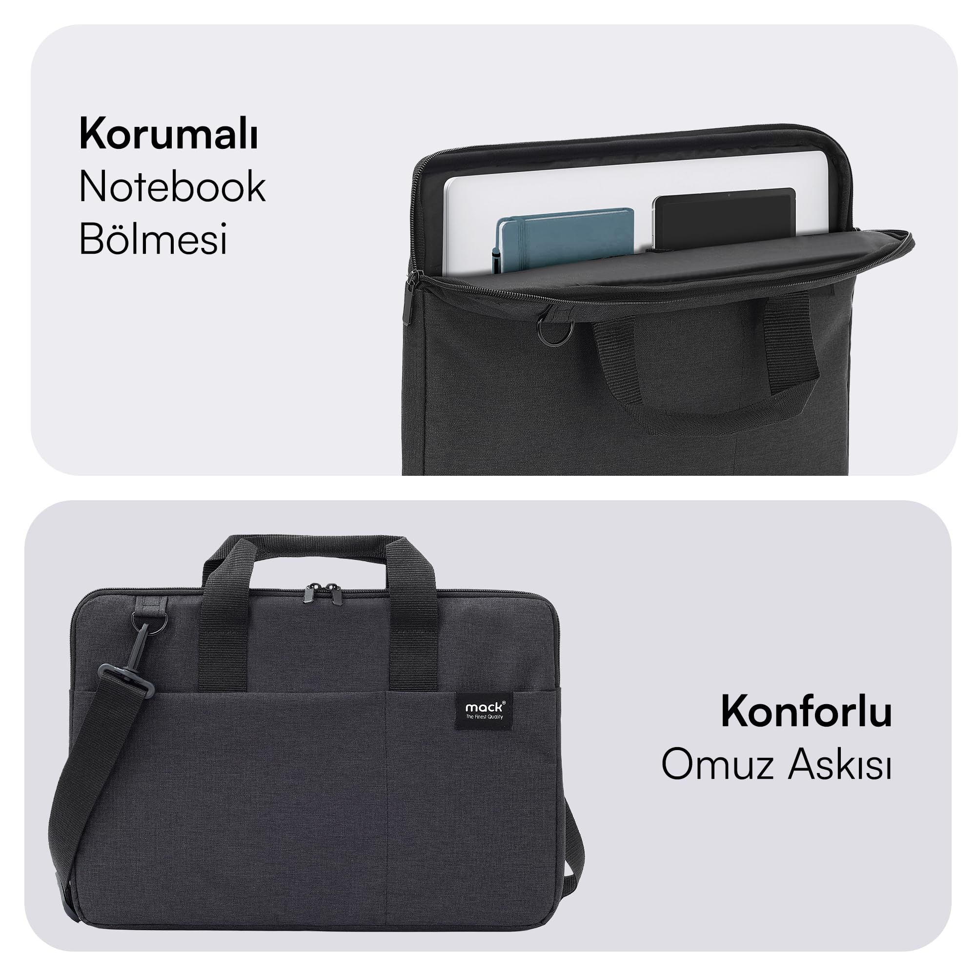 MACK Cityfit MCC-701 Laptop Çantası, Erkekler ve Kadınlar için Profesyonel Bilgisayar Çantası, 13,3 inç - 14.1 inç Notebook Çantası, Evrak Çantası, Siyah