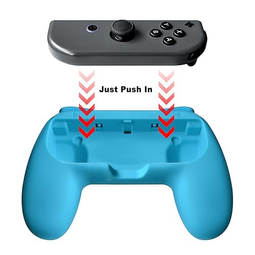 2 PCS Grips for Joy Con and 2 PCS Steering Wheel Compatible for Nintendo Switch Wheel, Family Sports Party Pack Accessories Compatible with Switch/Switch OLED JoyCon Controllers, (Blue and Red)
