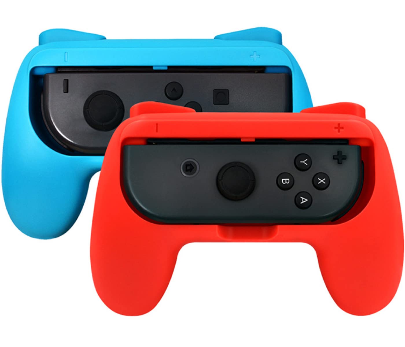 2 PCS Grips for Joy Con and 2 PCS Steering Wheel Compatible for Nintendo Switch Wheel, Family Sports Party Pack Accessories Compatible with Switch/Switch OLED JoyCon Controllers, (Blue and Red)