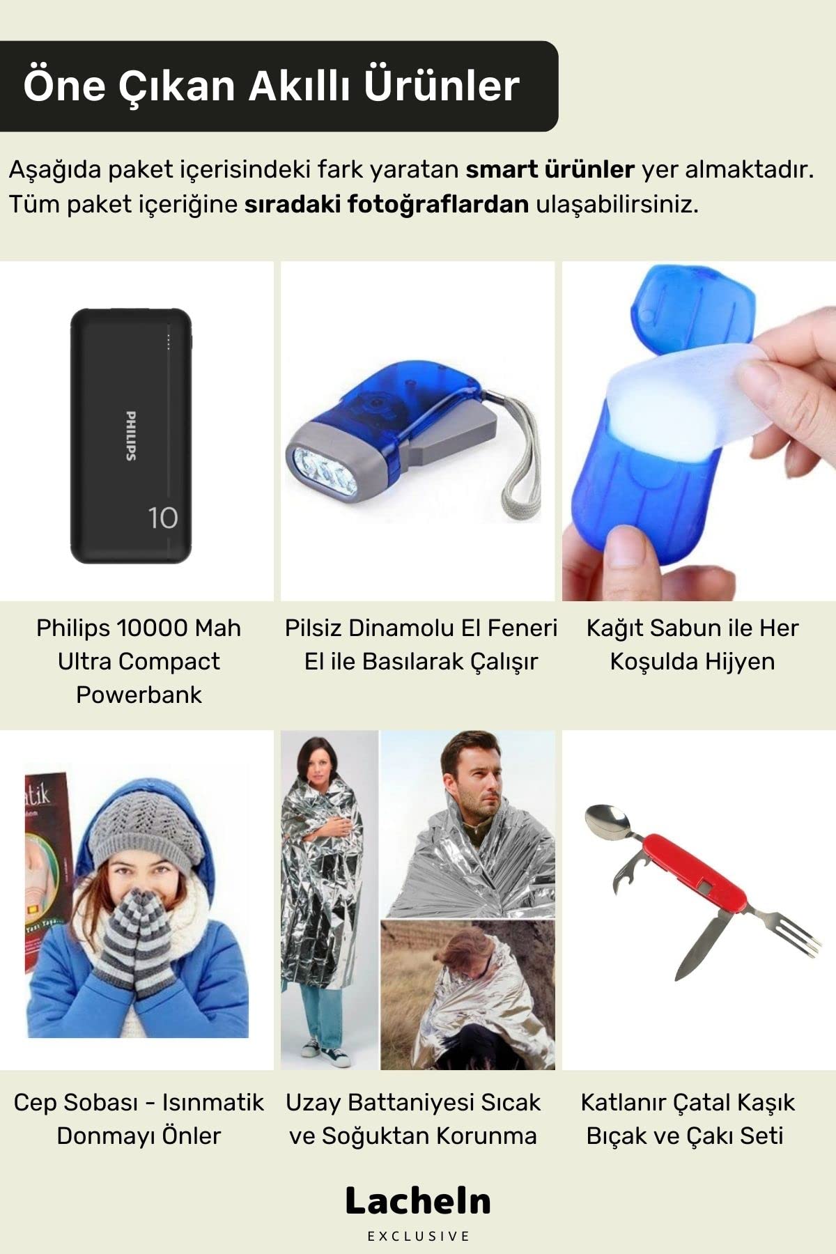 Lacheln Orijinal Maxi Paket Tam Kapsamlı Hazır Deprem Çantası Afet İçin İlk Yardım Acil Durum Yaşam Seti