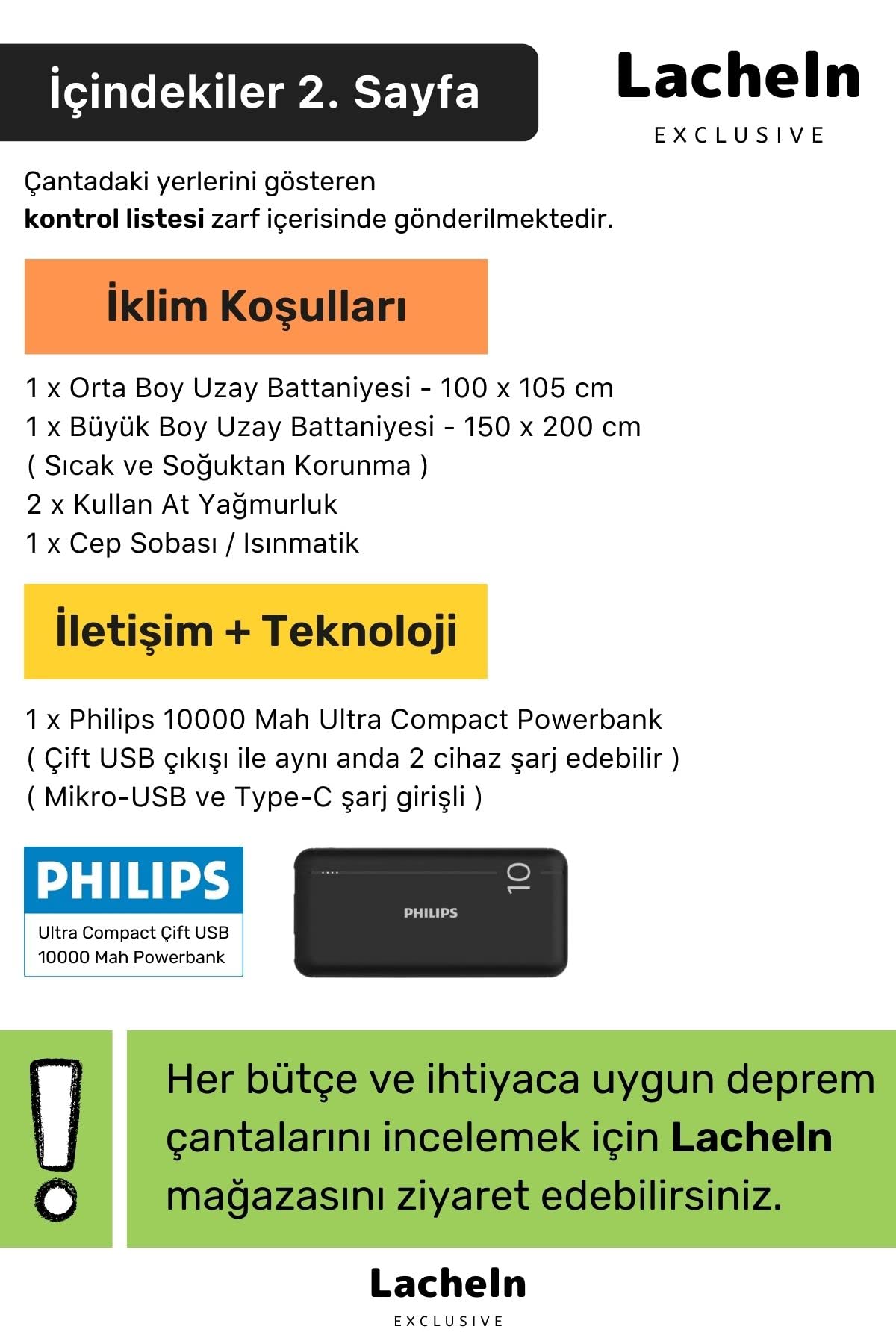 Lacheln Orijinal Maxi Paket Tam Kapsamlı Hazır Deprem Çantası Afet İçin İlk Yardım Acil Durum Yaşam Seti