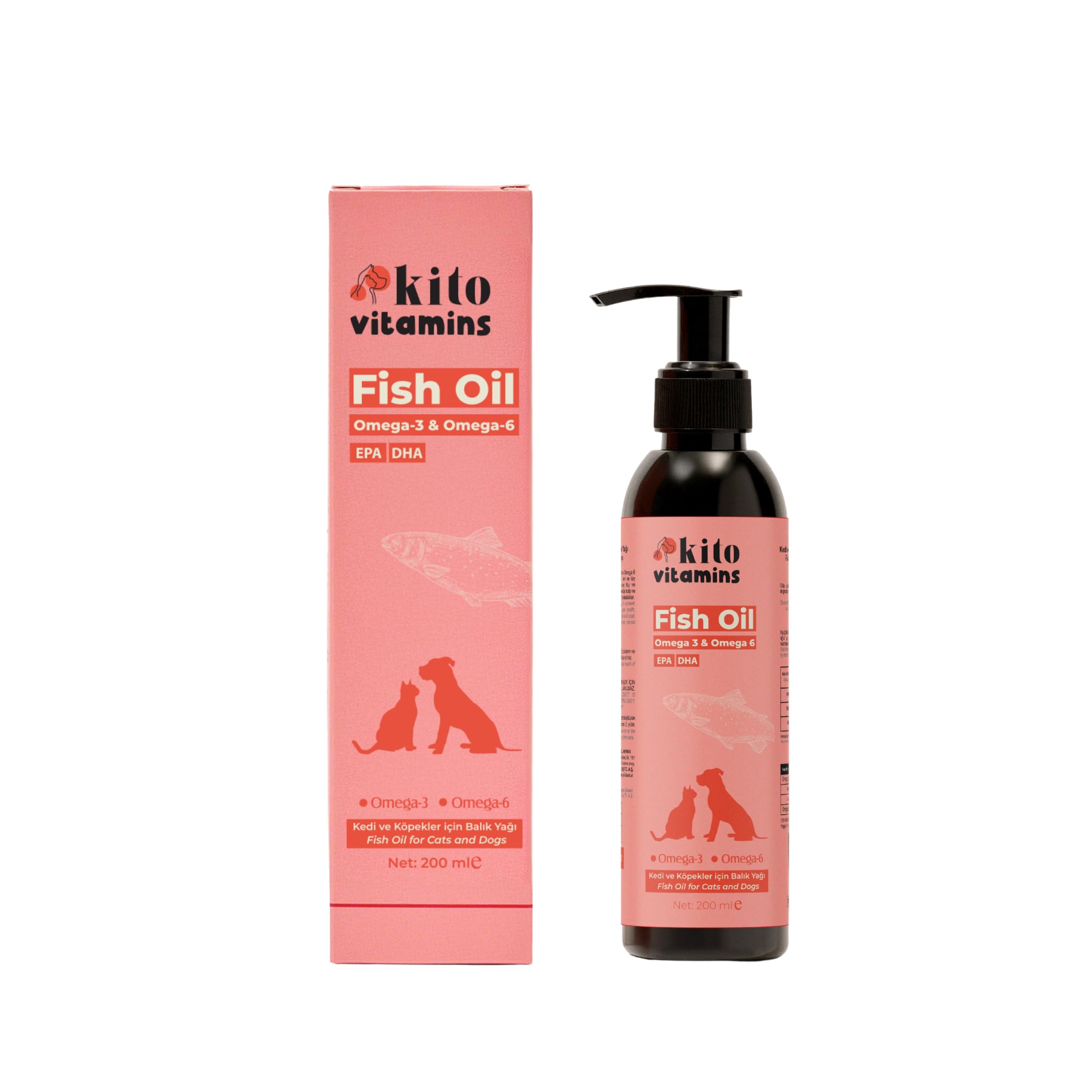 Kito Balık Yağı 200 ml (Kedi ve Köpekler için Omega 3 & 6 İçerikli Deri, Tüy, Eklem ve Kalp Sağlığı Destekleyici Balık Yağı)