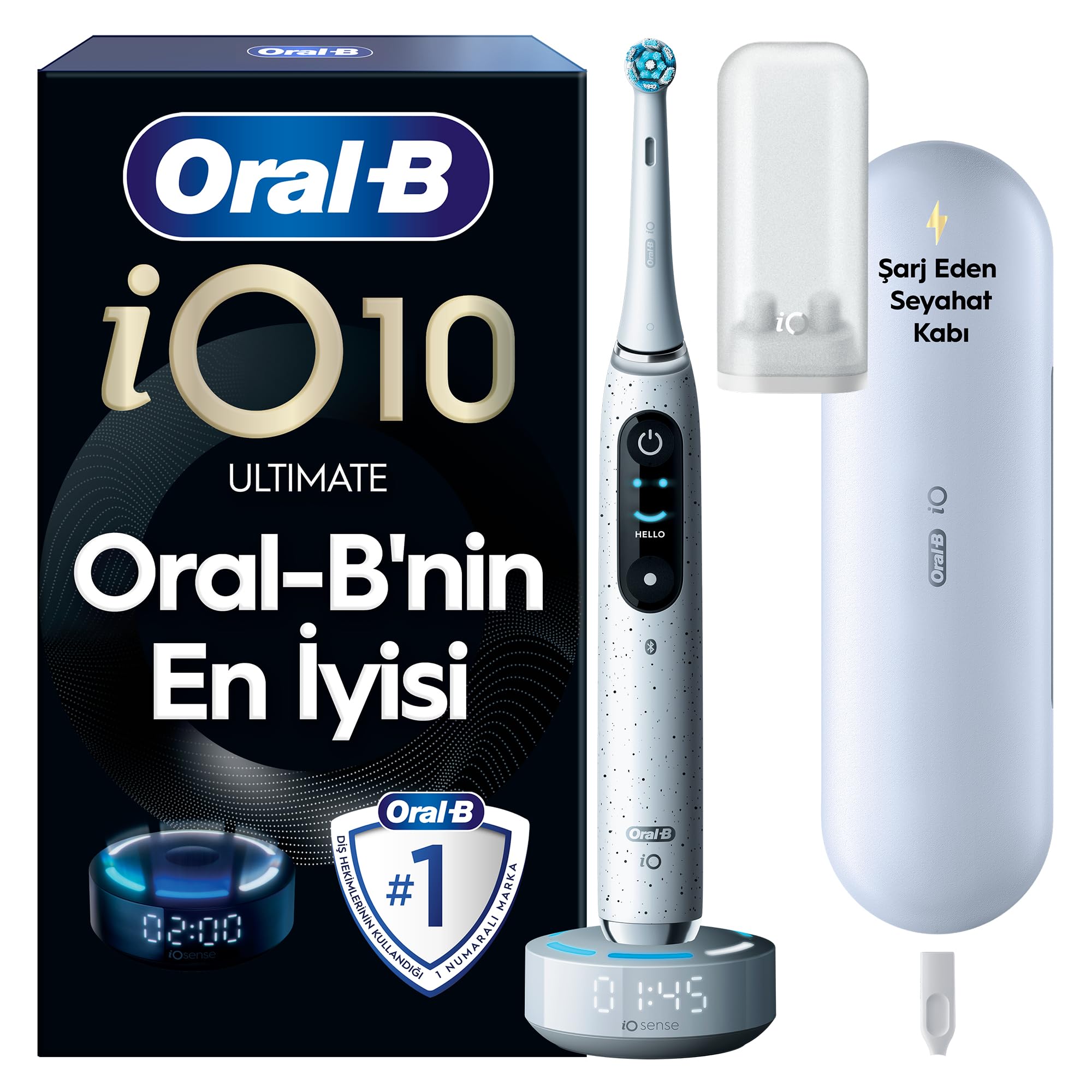 Oral-B iO10 Stardust White Şarjlı/Elektrikli Diş Fırçası, 1 Fırça Başlığı, Hızlı Manyetik Şarj Cihazı, Uzun Ömürlü Pil, Şarj Eden Seyahat Kabı
