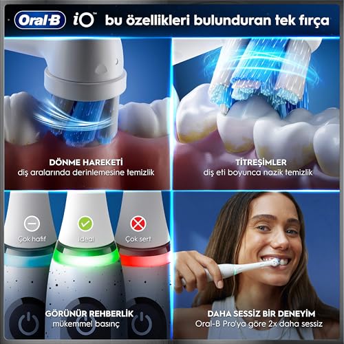Oral-B iO10 Stardust White Şarjlı/Elektrikli Diş Fırçası, 1 Fırça Başlığı, Hızlı Manyetik Şarj Cihazı, Uzun Ömürlü Pil, Şarj Eden Seyahat Kabı
