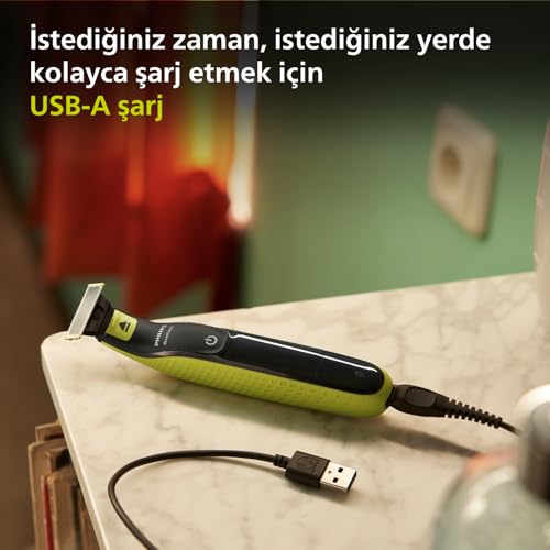 Philips OneBlade Yüz ve Vücut için Hibrit Tıraş Makinesi,Sakal Şekillendirici, Islak/Kuru Kullanım, 3 Kirli Sakal Tarağı, 1 Yedek Bıçak, Vücut Tarağı, Cilt Koruması, Çift Taraflı Bıçak, QP2824/10