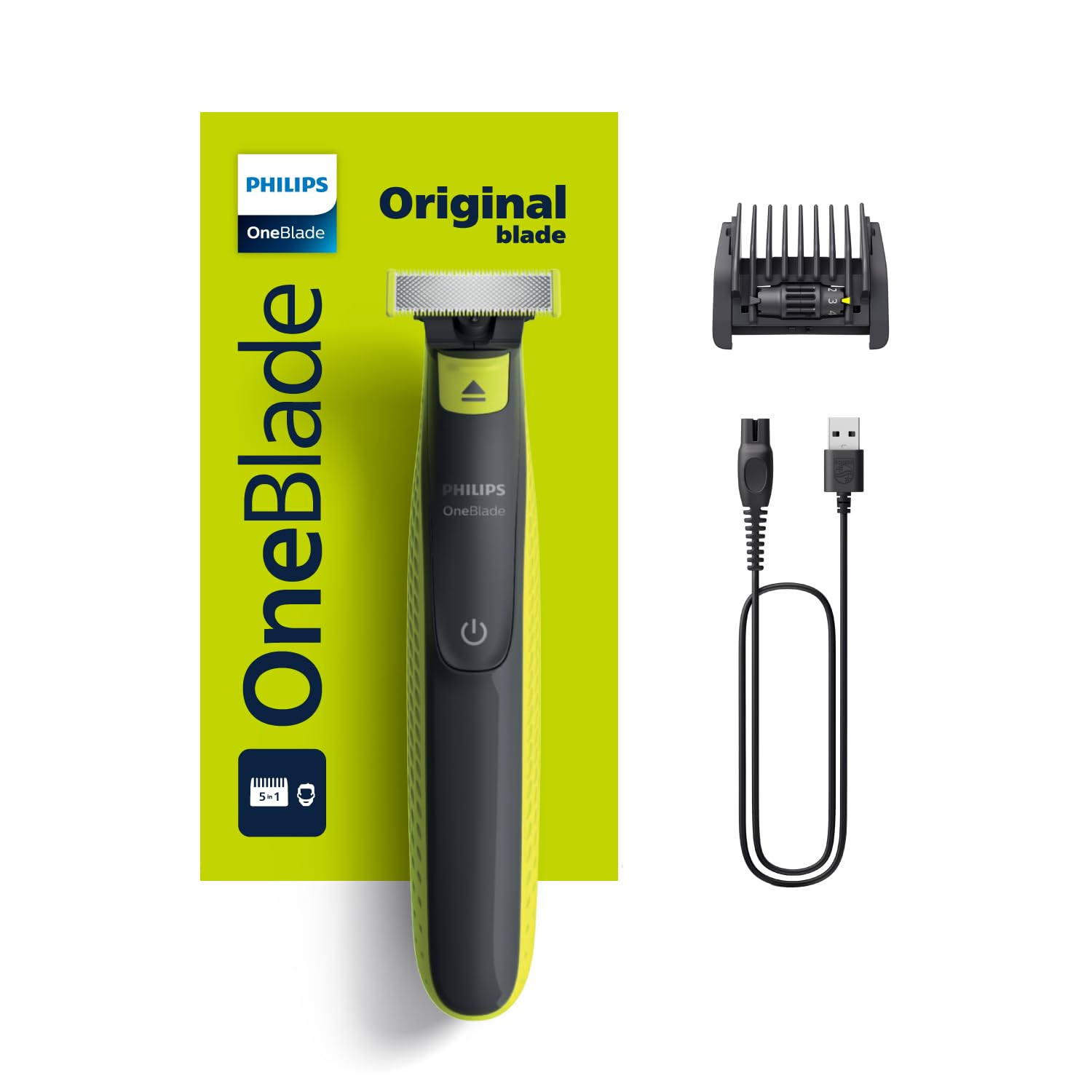 Philips OneBlade Yüz için Hibrit Tıraş Makinesi, Sakal Şekillendirici, Islak/Kuru Kullanım, 5’i 1 Arada Ayarlanabilir Tarak,Çift Taraflı Bıçak, 45 Dakika Kablosuz Performans, QP2724/20