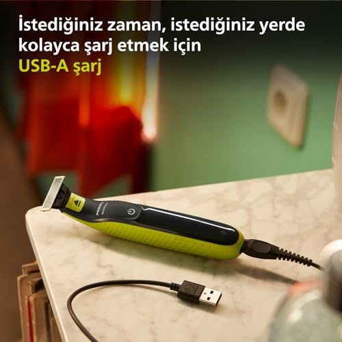 Philips OneBlade Yüz için Hibrit Tıraş Makinesi, Sakal Şekillendirici, Islak/Kuru Kullanım, 5’i 1 Arada Ayarlanabilir Tarak,Çift Taraflı Bıçak, 45 Dakika Kablosuz Performans, QP2724/20