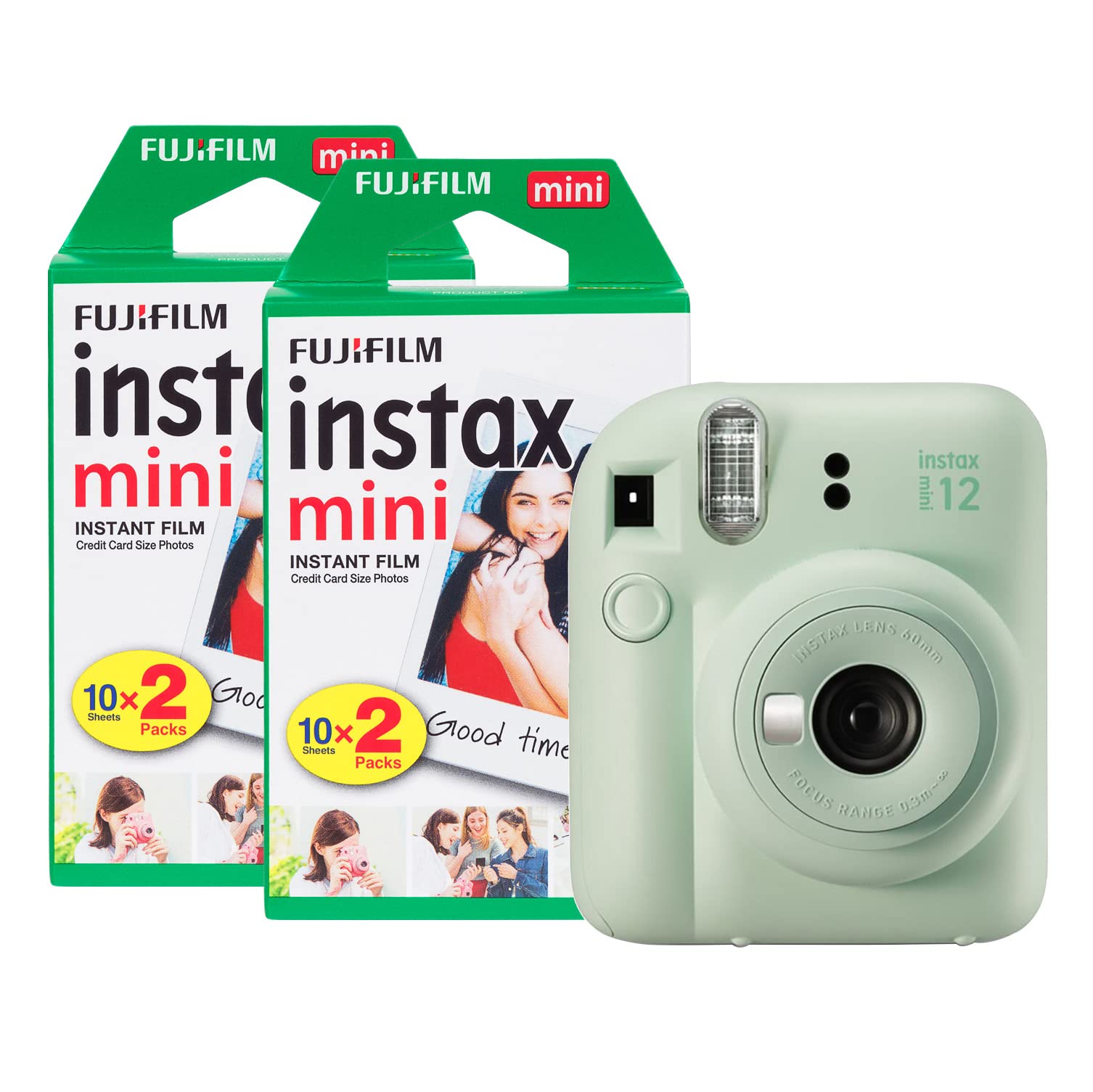 Instax Fujifilm Mini 12 şipşak fotoğraf makinesi, 40 çekim, nane yeşili