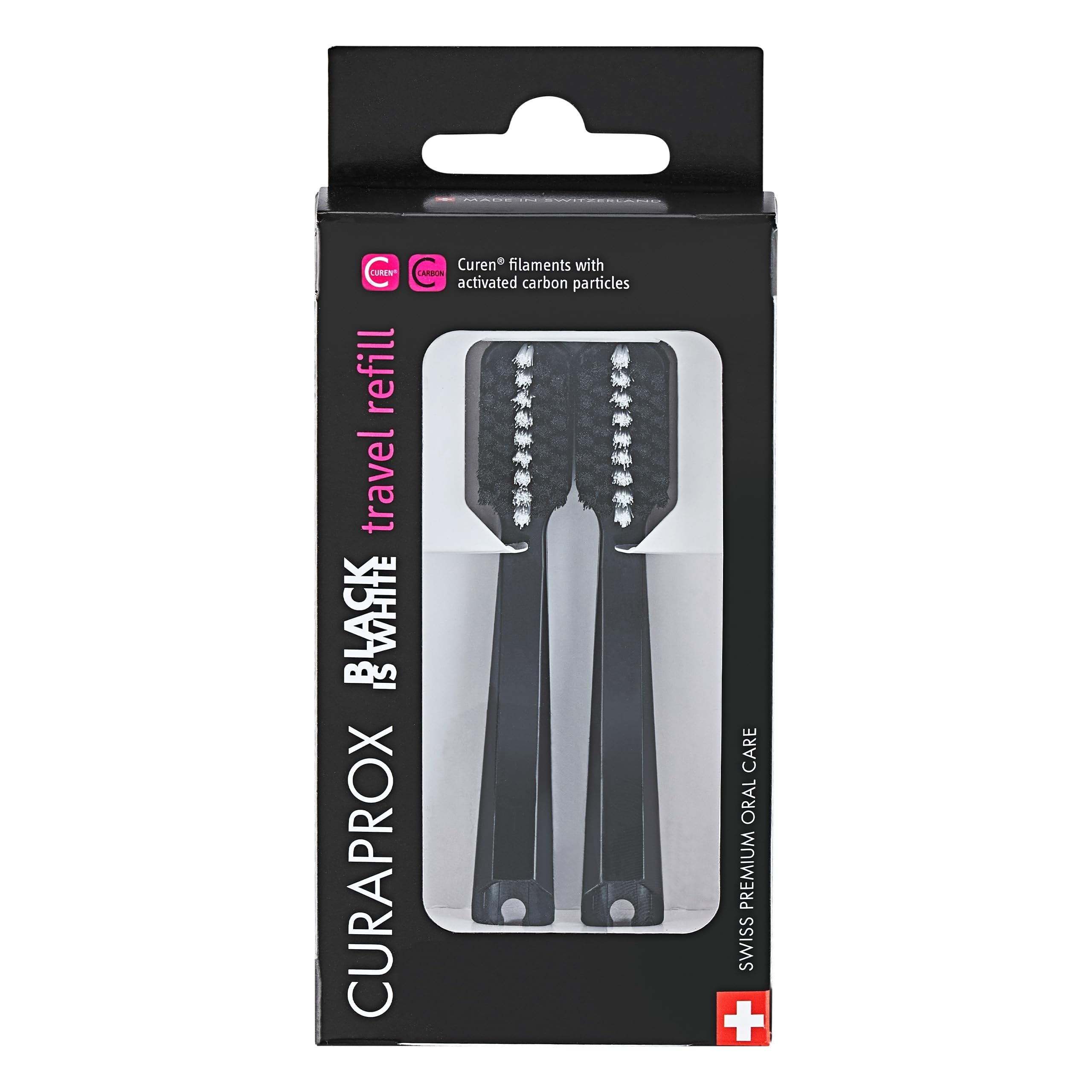 Curaprox Black is white travel refill brush heads, travel diş fırçası için, ikili paket