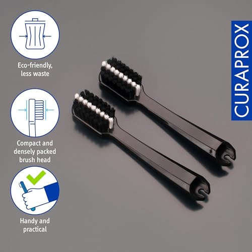 Curaprox Black is white travel refill brush heads, travel diş fırçası için, ikili paket