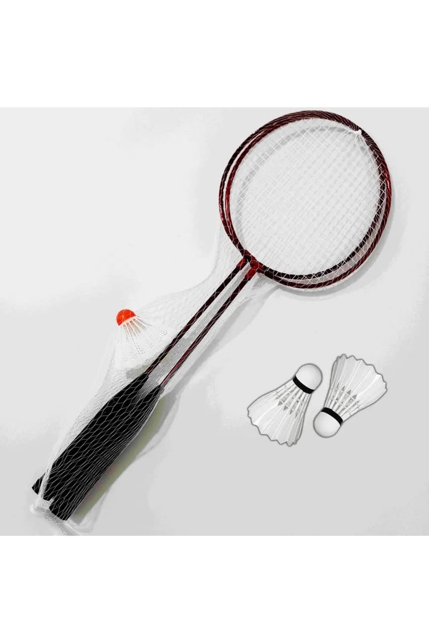 SLİPT Badminton Raket Seti Çok renkli, Tek beden, Unisex Sporcu raketi (2 raket 3 top) (Bordo)