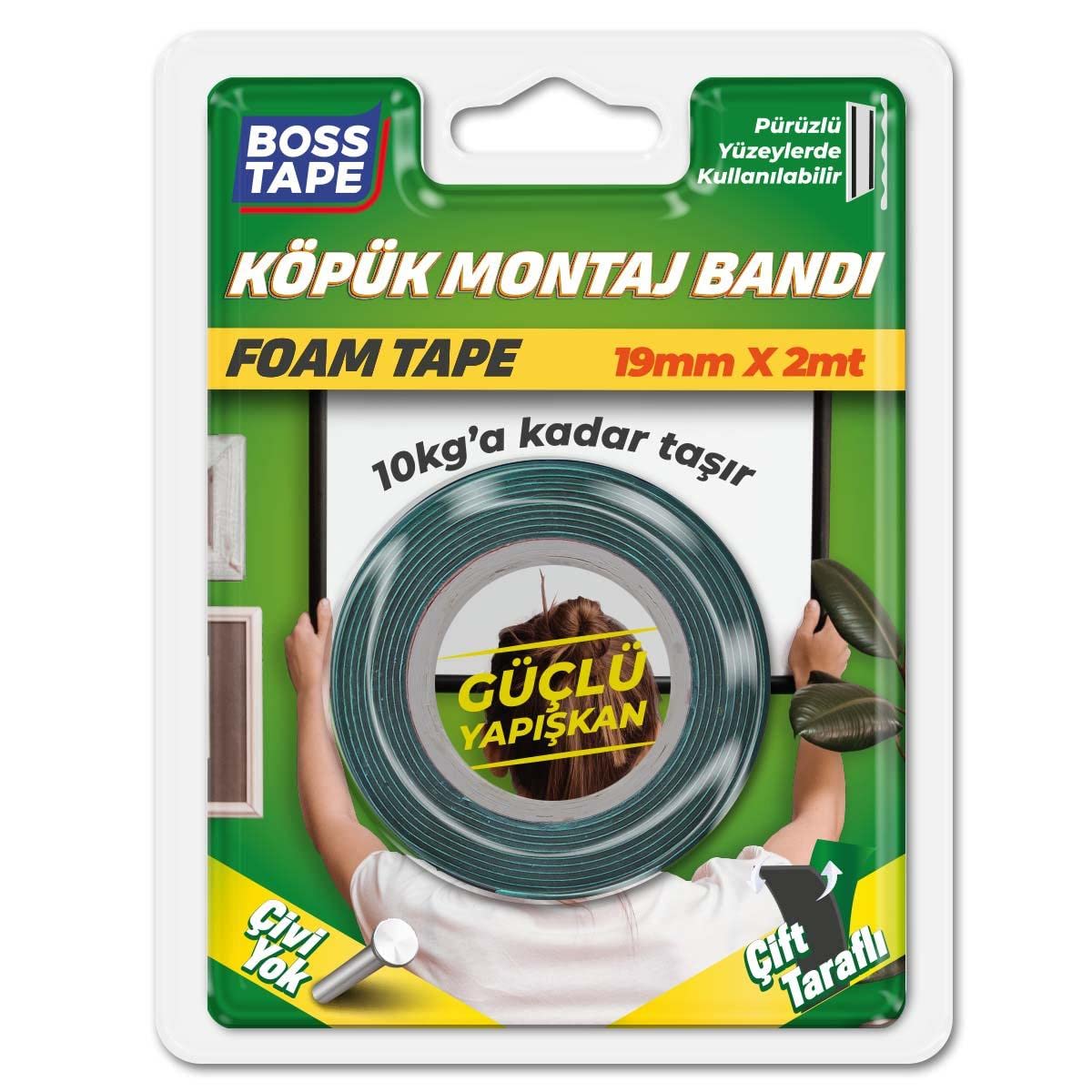 Boss Tape Solvent Akrilik Aksesuar Köpük Montaj Bandi 10 kg, 19 mm x 2 Metre Boyut