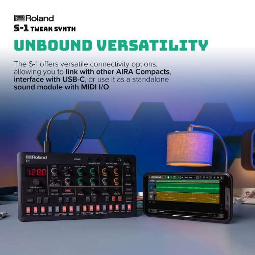 Roland AIRA Compact S-1 Tweak Synth | Modern Aletlerle Ultra Taşınabilir Mikro Polisentezleyici | D-Motion Ses Kontrolü | 4,5 Saat Kablosuz Pil Çalışması | Hafif ve Sağlam
