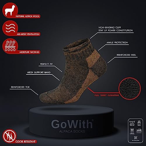 GoWith Unisex Alpaka Yünlü Termal Tam Havlulu Yürüyüş Outdoor Hiking Ayak Bileği Boyu Kısa Patik Çorap 6007