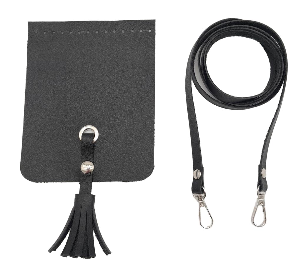 Angel Çanta Aksesuarları Aksesuar Siyah Suni Deri Püskül Kapaklı Cep Telefonu Mini Bag Seti Gümüş Metal