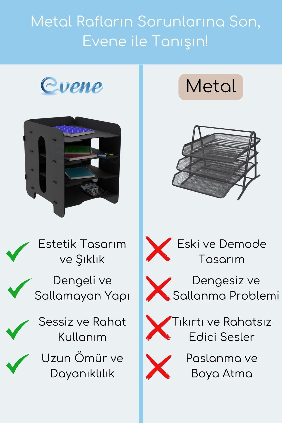 Evene Dosya Düzenleyici Masa Üstü Organizer Ahşap Evrak Raflı Model 1 Siyah, eorganizer1
