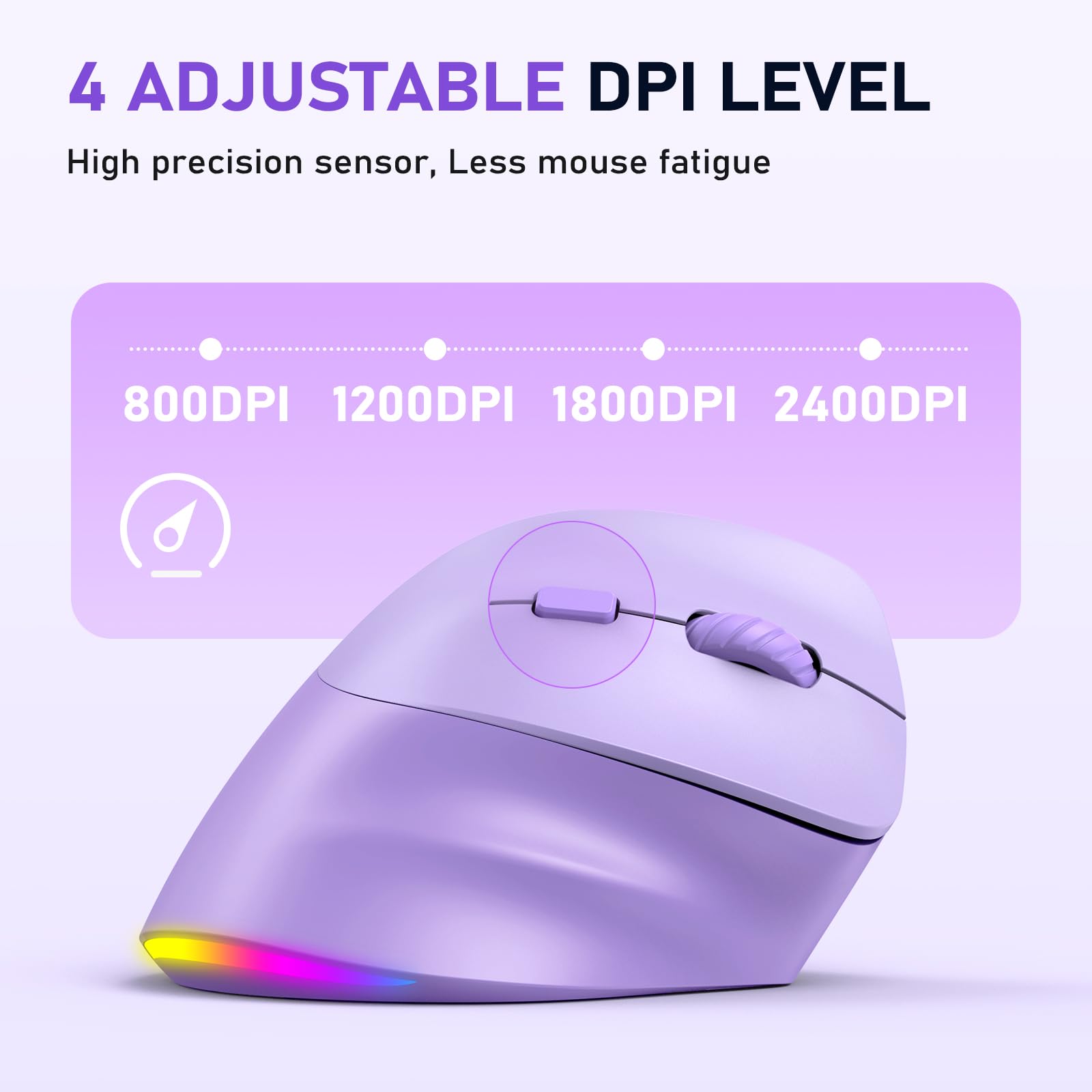 MEETION Ergonomik fare, kablosuz dikey fare RGB arkadan aydınlatmalı şarj edilebilir fare, Bluetooth (5.2 + 3.0) ve USB-A USB-C adaptörlü 4 ayarlanabilir DPI uyumlu Mac/Windows/Andriod/PC/Tablet/iPad