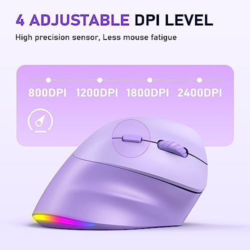 MEETION Ergonomik fare, kablosuz dikey fare RGB arkadan aydınlatmalı şarj edilebilir fare, Bluetooth (5.2 + 3.0) ve USB-A USB-C adaptörlü 4 ayarlanabilir DPI uyumlu Mac/Windows/Andriod/PC/Tablet/iPad