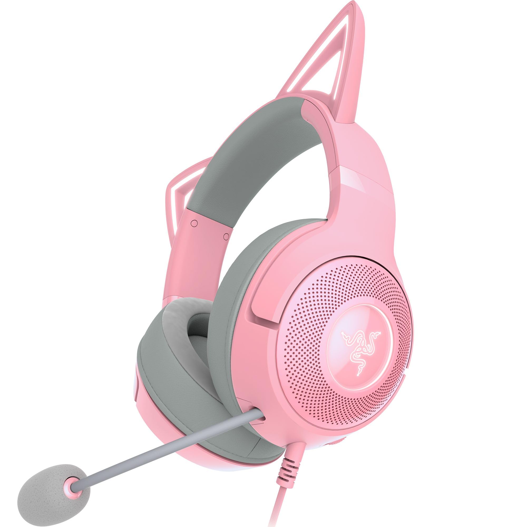 Razer Kraken Kitty V2 - Kablolu RGB Kulaklık Kedi Kulaklı (Reaktif Akış Aydınlatması, Razer HyperClear Mikro, TriForce 40 mm Sürücü, 7.1 Surround Ses) Kuvars