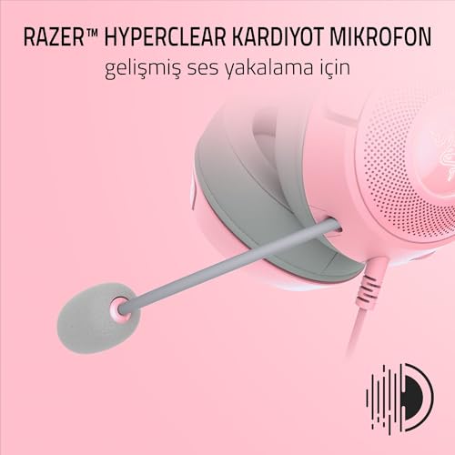 Razer Kraken Kitty V2 - Kablolu RGB Kulaklık Kedi Kulaklı (Reaktif Akış Aydınlatması, Razer HyperClear Mikro, TriForce 40 mm Sürücü, 7.1 Surround Ses) Kuvars