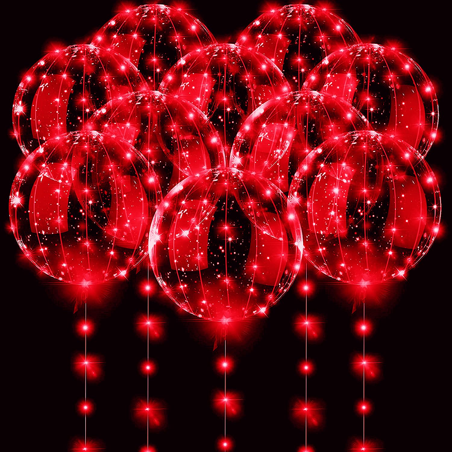 UZER LED Balonlar 10 Paket, 50 cm Işıklı BoboBalloons Helyum Tarzı, Noel Düğün Doğum Günü Sevgililer Günü Cadılar Bayramı Partisi Malzemeleri Süslemeleri için Parlayan Kabarcık Balonlar (Kırmızı ışık)