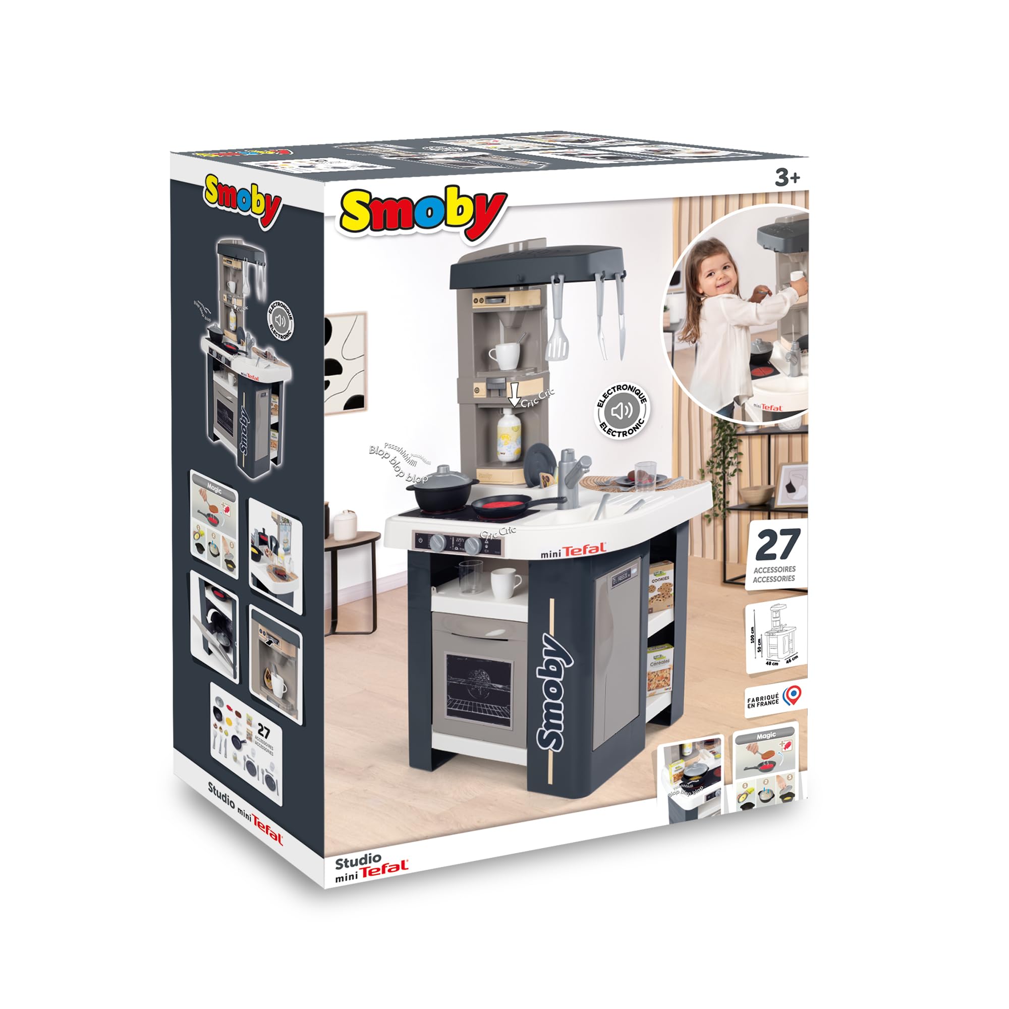 Smoby, 311056, Smoby Tefal Studio Mutfak, Oyuncak Mutfak Aletleri, Çoklu Aksesuar, Fonksiyonel, Elektronik Ses Modüllü, Pilli