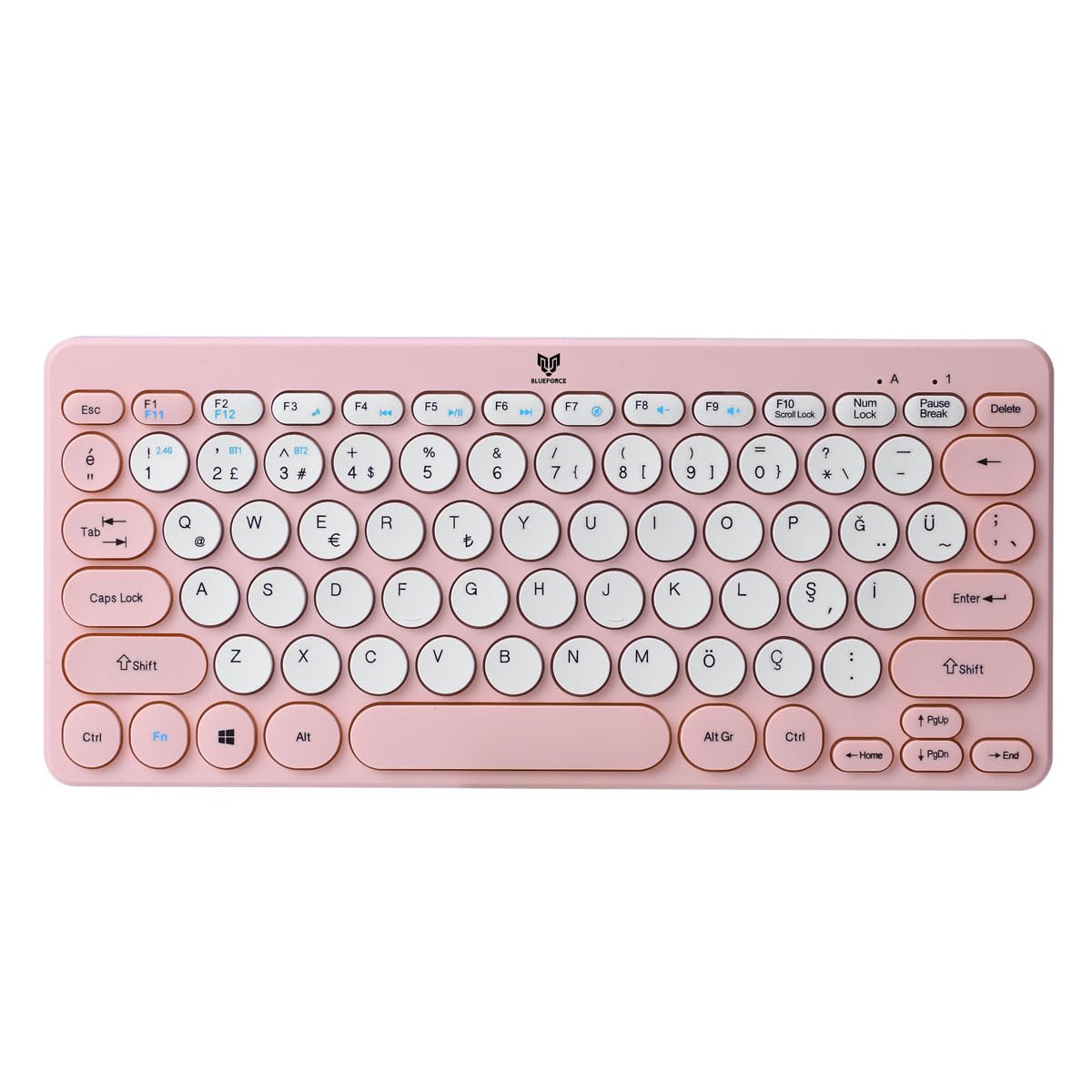 Blueforce Bt-k95 2,4Ghz Wireless + Bluetooth Kablosuz Sessiz Klavye Pembe Çift Modlu Telefon Tablet Mac Uyumlu