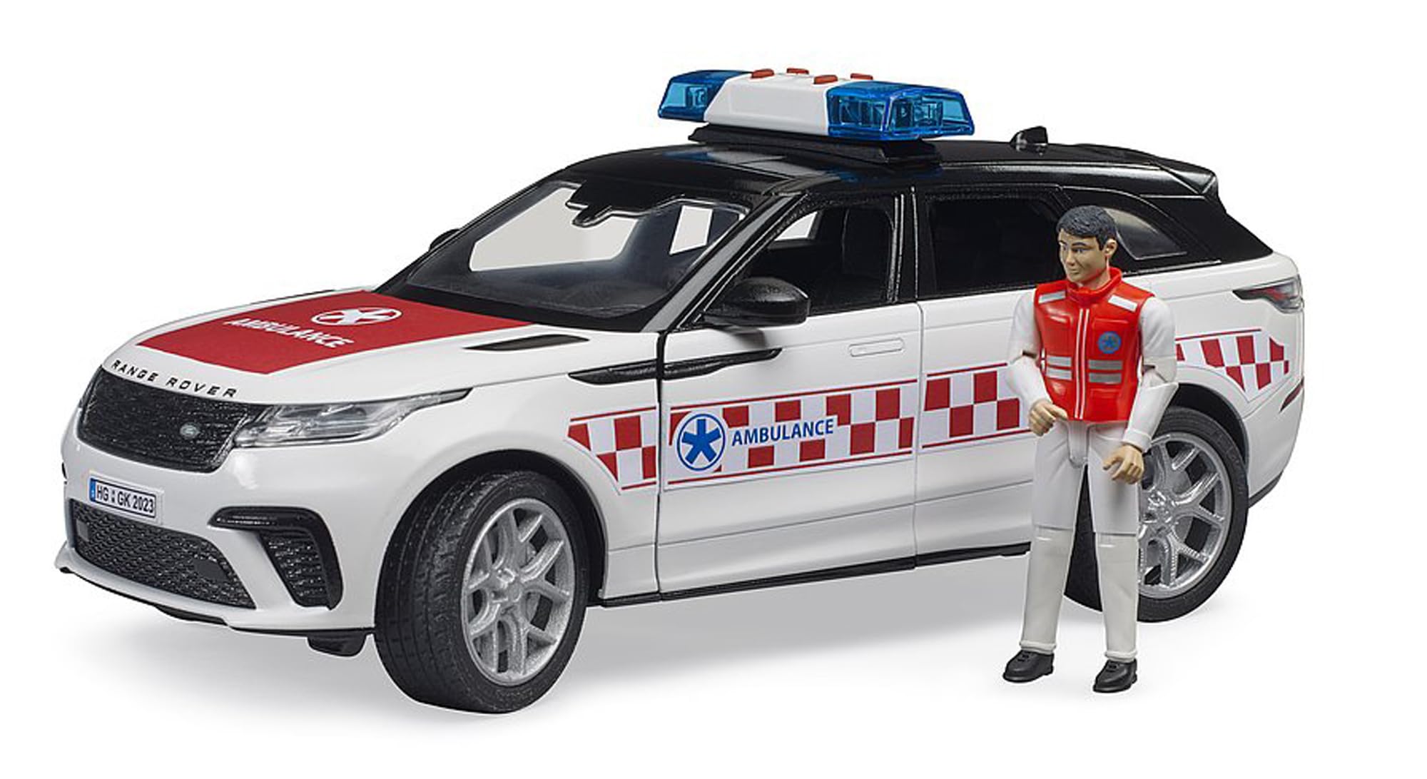 Bruder 02885 Range Rover Velar Acil durum aracı, şoförlü ses ve ışık modülü, Araçlar, Müdahale araçları, ambulans, ambulans görevlisi, Müdahale araçları