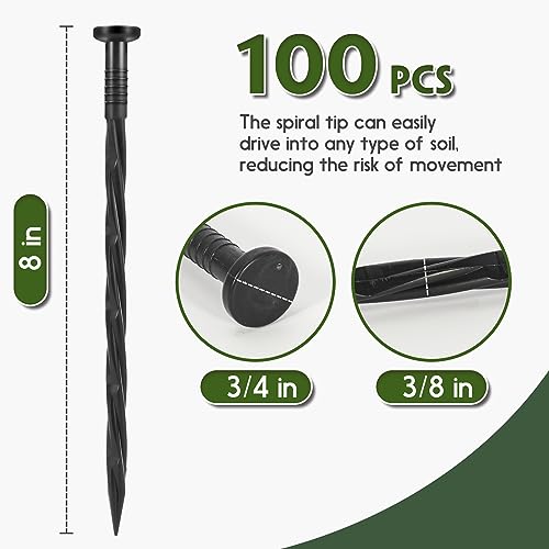 Garaook Peyzaj Kenar Kazıkları, 100 Adet 8 '' Plastik Bahçe Çivileri, Finişer Kenarları, Yabani Ot Bariyerleri, Suni Çim, Çadır, Çim Yolu ve Daha Fazlası için Spiral Naylon Ankraj Çivileri