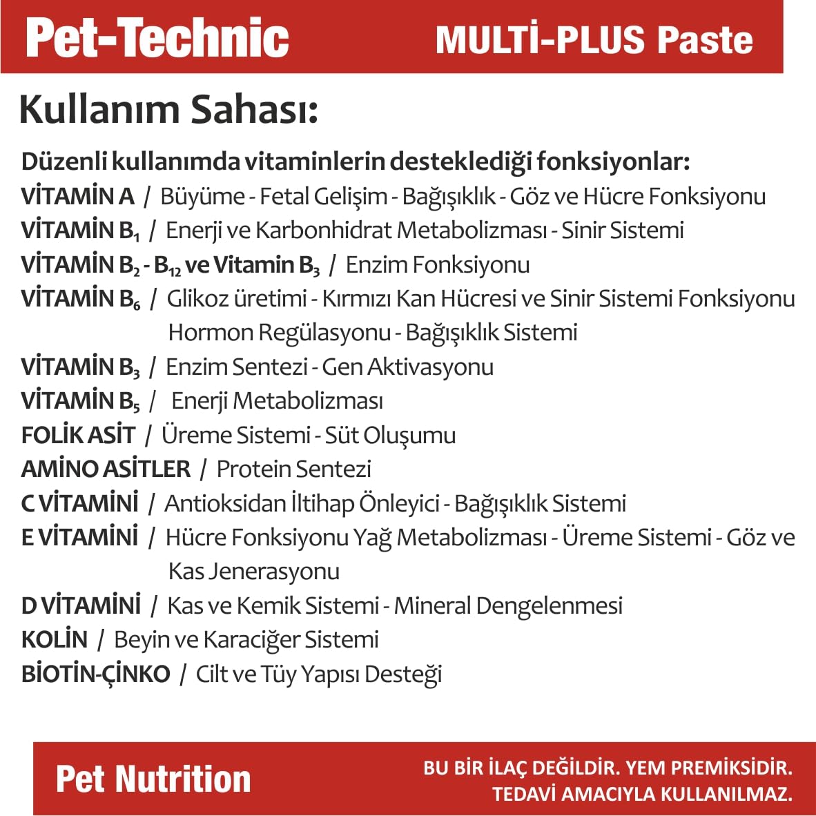 Pet-Technic Multi Plus Paste – Kedi ve Köpekler İçin Günlük Multivitamin ve Mineral Destekli Takviye Macunu – 100g